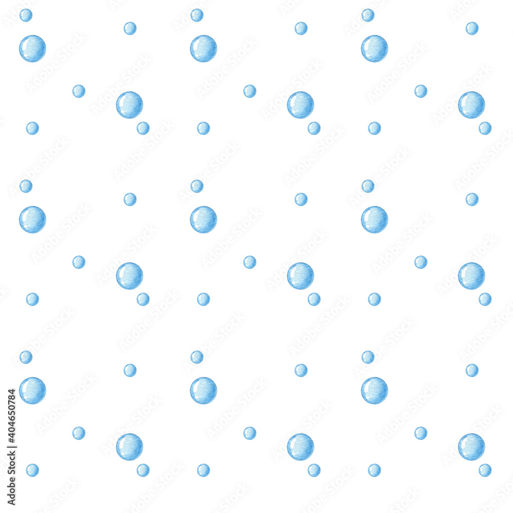 Watercolor seamless pattern. Underwater bubbles on white background