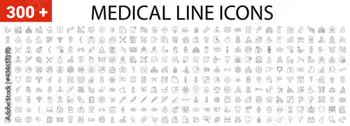 Medical Vector Icons Set. Line Icons, Sign and Symbols in Linear Design. Medicine, Health Care and Coronavirus COVID-19 pandemic. Mobile Concepts and Web Apps. Modern Infographic Logo and Pictogram.