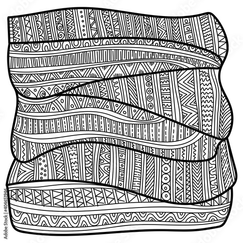 Abstract fantasy anti stress coloring book with ornate patterns and complex stripes, patterned complex design of curls and waves