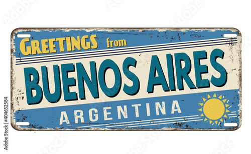 Greetings from Buenos Aires  vintage rusty metal plate