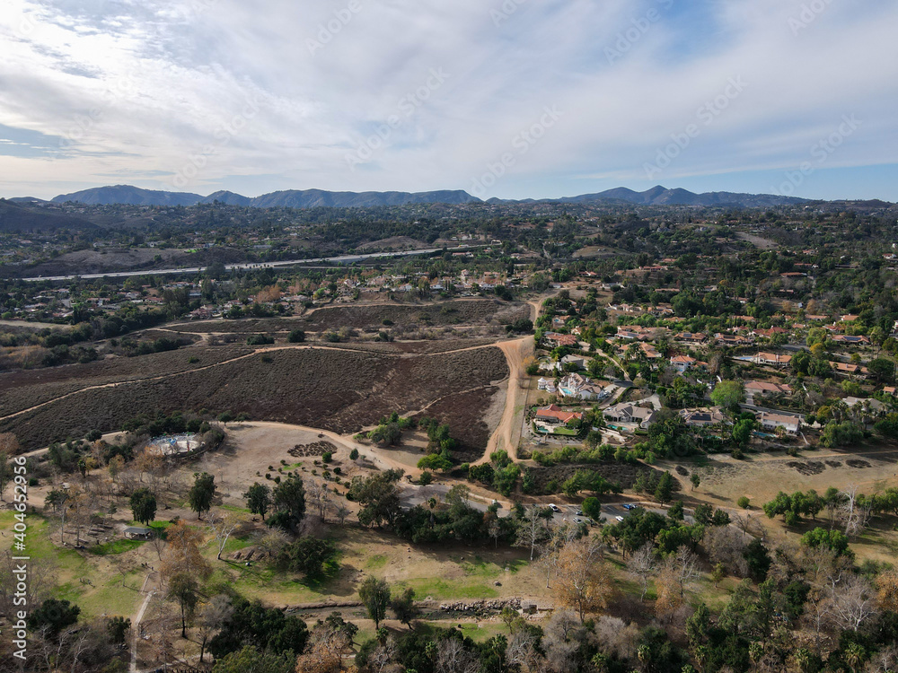 Aerial view of Kit Carson Park, municipal park in Escondido, California, USA