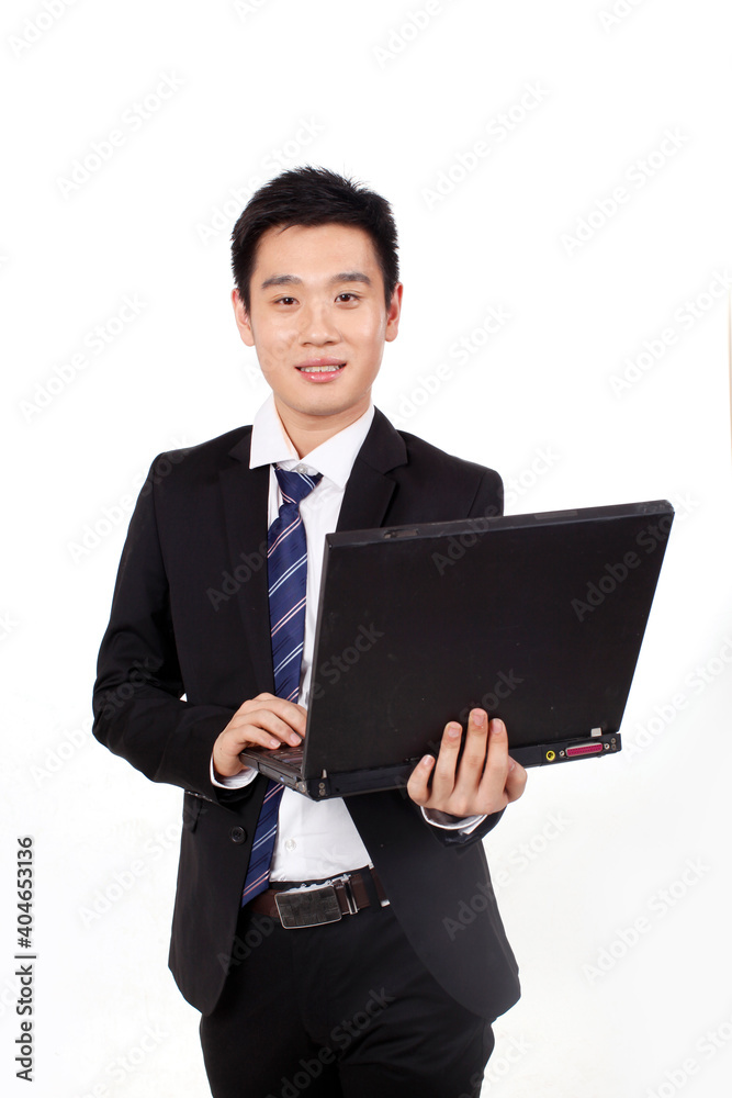 Asian yopung Business man Holding Laptop Computer Asian yopung Business man Holding Laptop Computer