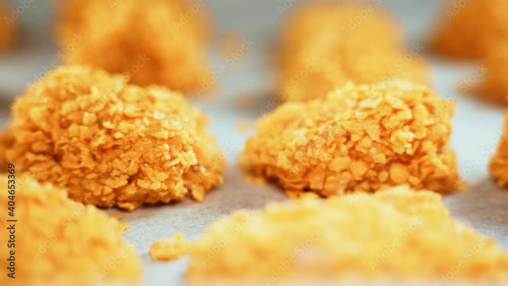 Making of chicken nuggets. Suitable for commercial advertisement. Making of chicken nuggets. Suitable for commercial advertisement.