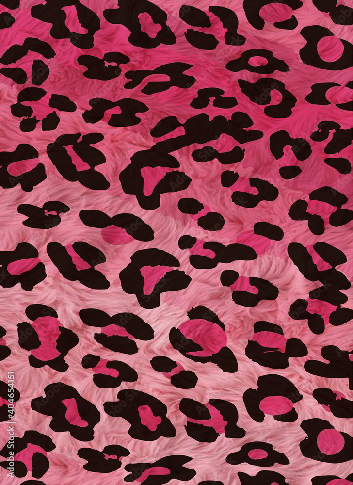 Pink and black leopard skin fur print pattern. Great for classic animal product design, fabric, wallpaper, backgrounds, invitations, packaging design projects. Surface pattern design.