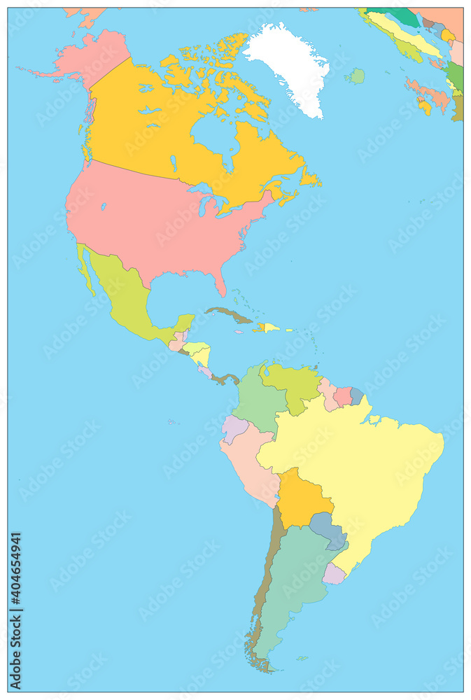 North and South America Political Map. No text