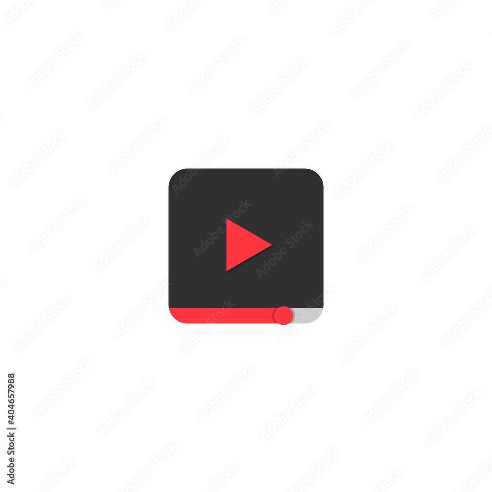 Play button icon with red triangle play sign on black rectangle button for icon and user interface Play button icon with red triangle play sign on black rectangle button for icon and user interface