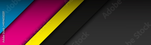 Black modern material header with overlapping layers in cmyk colors. Banner for your business. Vector abstract widescreen background