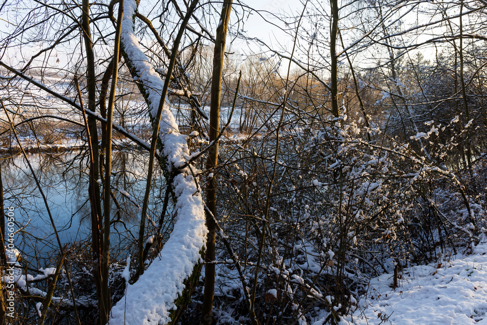 Snowy Landscape in central Bohemia with River Sazava, Czech Republic