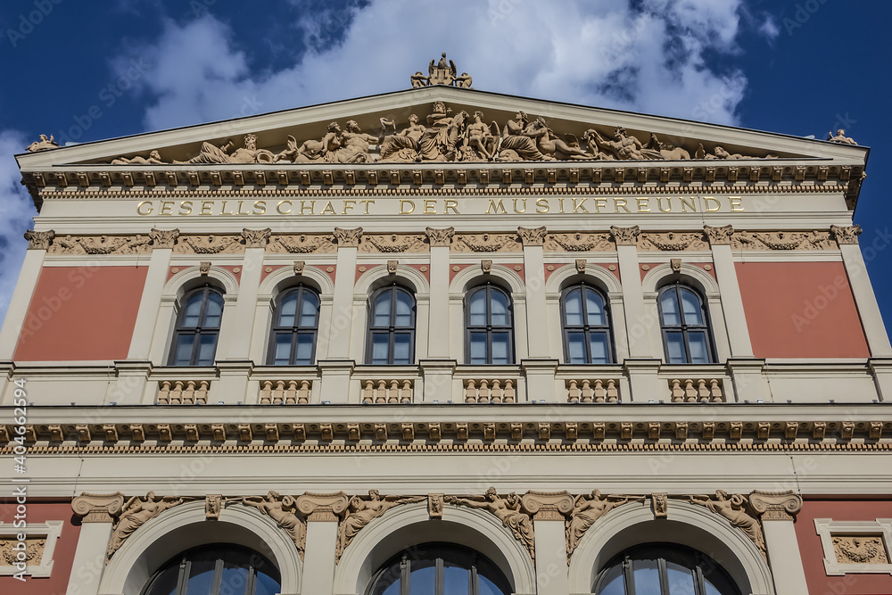 Building of Friends of the Music (Gesellschaft der Musikfreunde) or Musikverein concert hall - home of Vienna Philharmonic orchestra. Vienna, Austria. Building of Friends of the Music (Gesellschaft der Musikfreunde) or Musikverein concert hall - home of Vienna Philharmonic orchestra. Vienna, Austria.