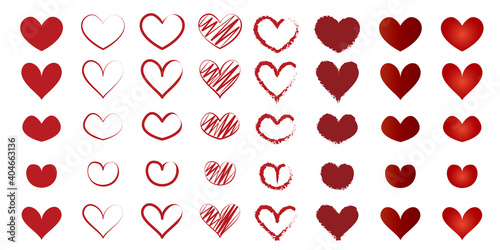 Set of Heart symbols illustration. Heart icons for graphics design. Vector illustration. ハートイラスト、ハートコレクション、ハートデザインセット