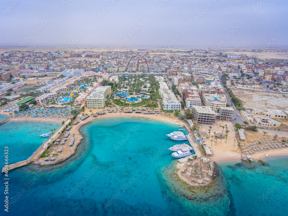 An aerial photo of Hurghada beaches in Egypt