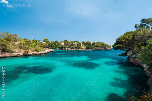 Fototapeta Naklejka Na Ścianę i Meble -  A view from a trail on a shore of Cala Ferrera bay on Mallorca island in Spain