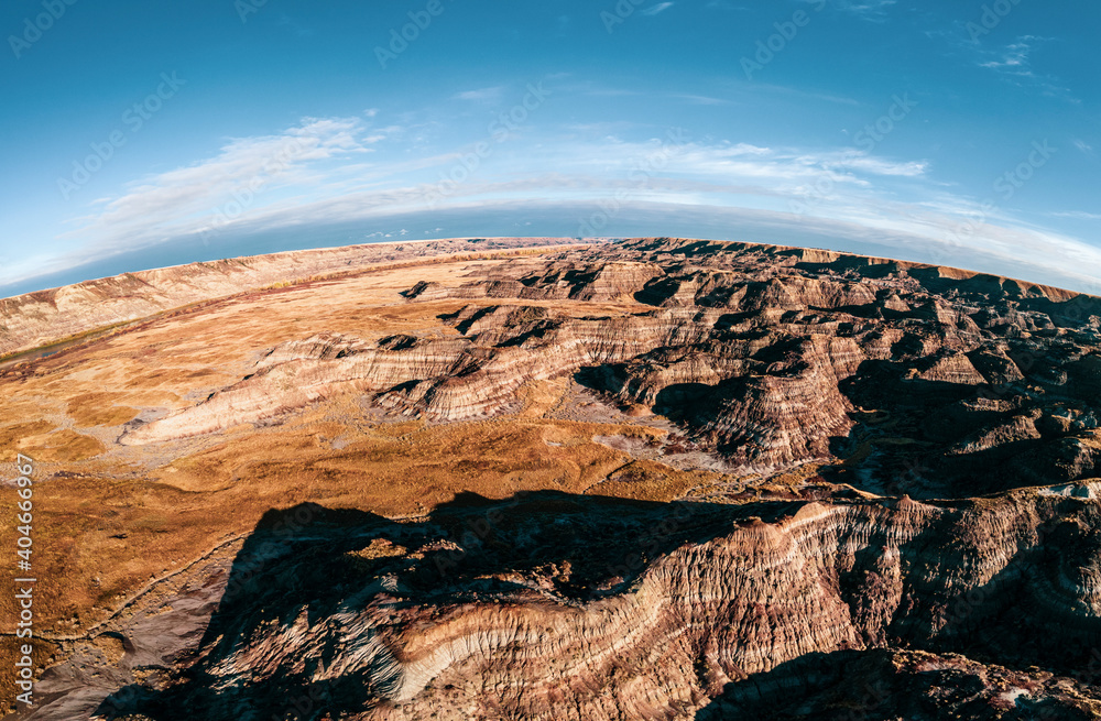 Dry land with cliffs and beautiful canyons aerial view