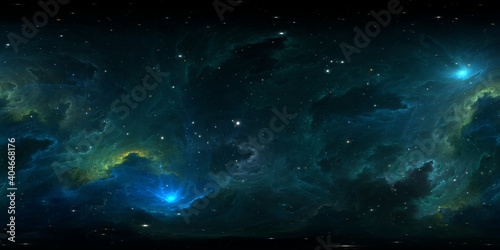 Fototapeta Naklejka Na Ścianę i Meble -  360 degree stellar space background with nebula. Panorama, environment 360 HDRI map. Equirectangular projection, spherical panorama