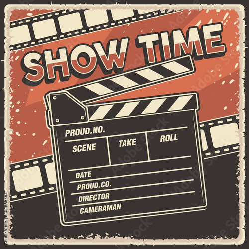 Retro Poster Movie Show Time with Clapperboard