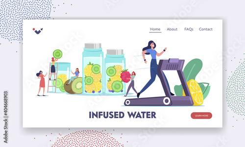 Vitamin Food Landing Page Template. Detox Diet, Healthy Lifestyle. Characters Cooking Infused Water, Drinking Smoothies