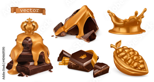 Gold and chocolate. 3d vector realistic set
