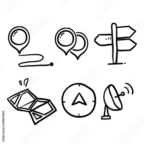 hand drawn doodle set navigation icon illustration isolated