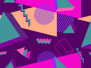 Papier peint photo Style Memphis patrons Objets 3D Memphis tendance rétro  © andyvi