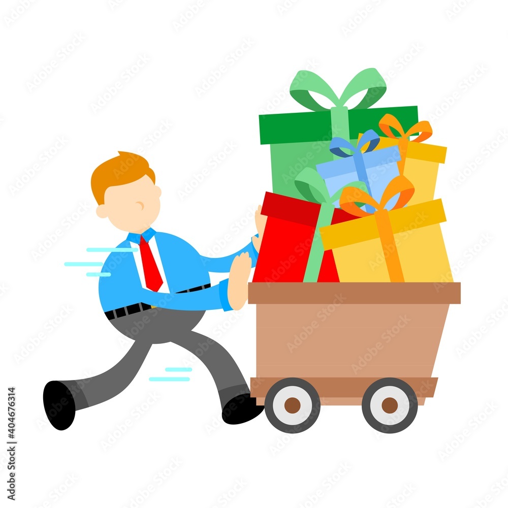 businessman and gift box cart cartoon doodle flat design style vector illustration businessman and gift box cart cartoon doodle flat design style vector illustration