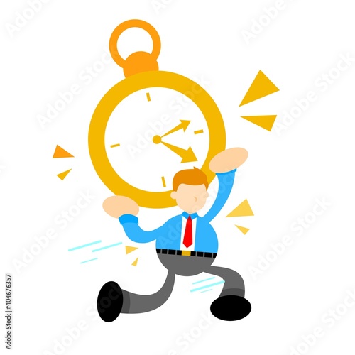 businessman pick time clock cartoon doodle flat design style vector illustration