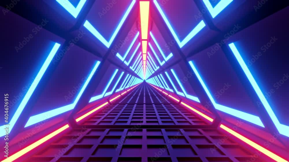 4k 3D animation Flight in abstract virtual reality sci-fi tunnel seamless loop. Vintage retro  Futuristic VJ motion graphics for gaming, comic, music video, EDM club concert, high tech background.
