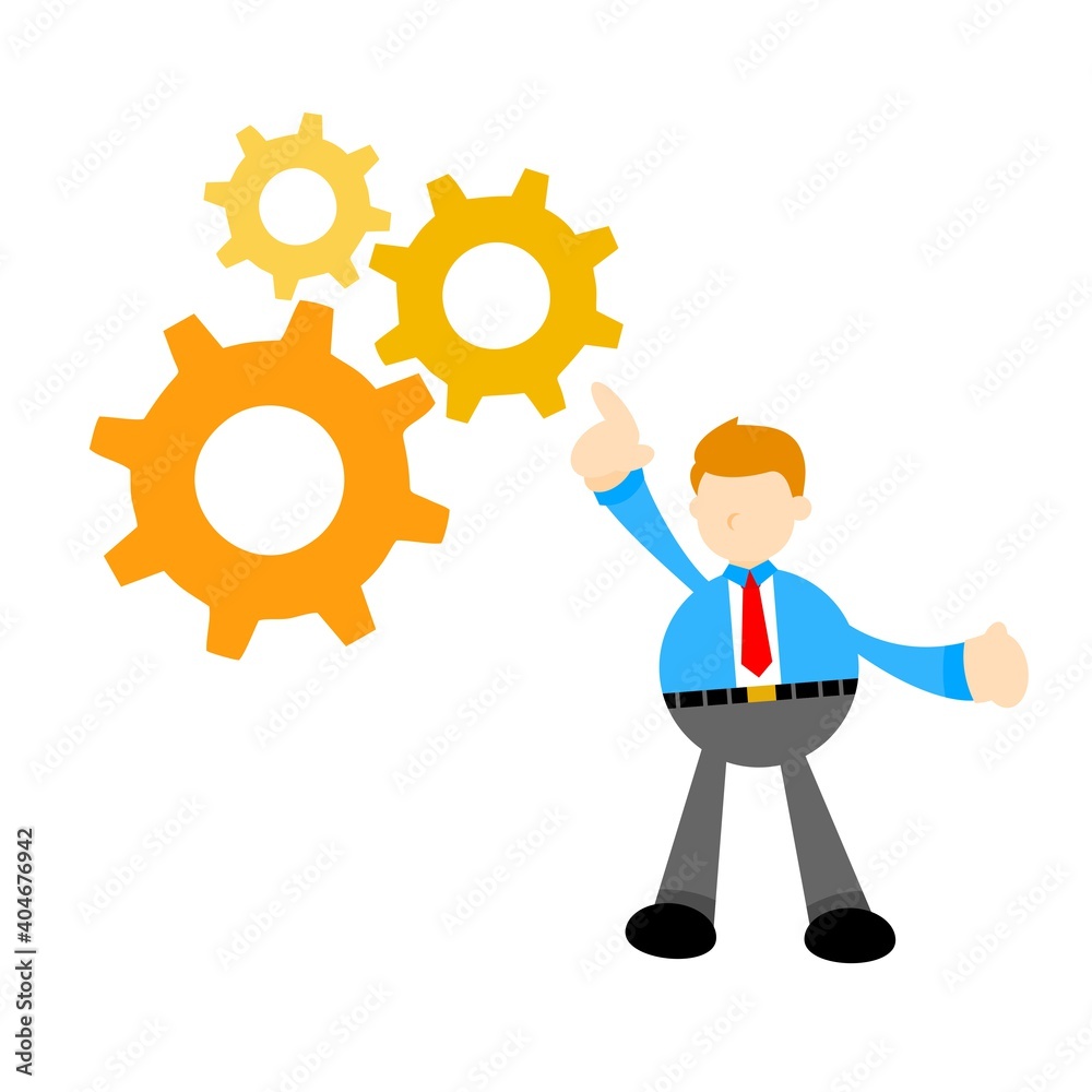 businessman worker and cog wheel gear system solution cartoon doodle flat design style vector illustration businessman worker and cog wheel gear system solution cartoon doodle flat design style vector illustration