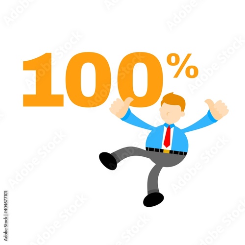 Businessman and one hundred percent cartoon doodle flat design style vector illustration