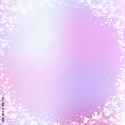 White heart love confettis. Valentine s day vignette admirable background. Falling transparent hearts confetti on soft background. Fabulous vector illustration.