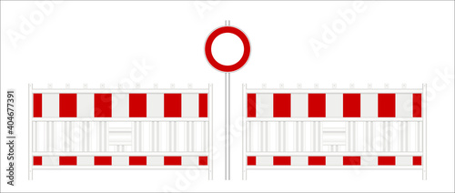 Baustellen Absperrschranke mit Verbots-Schild, 
Banner Schranken Set in weiß-rot,
Vektor Illustration isoliert auf weißem Hintergrund
