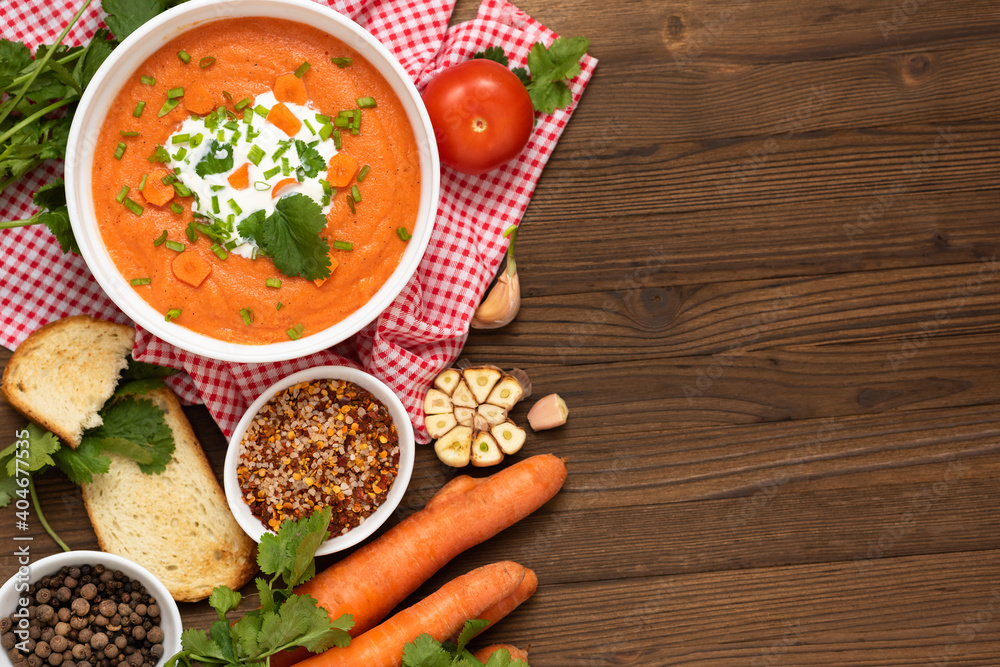 Homemade carrot soup made from natural ingredients. Homemade carrot soup made from natural ingredients.