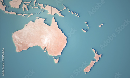 Continental map of South pacific. Topography 3d render world map. photo