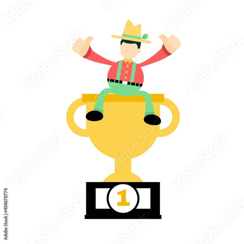 farmer man worker pick trophy win champion cartoon doodle flat design style vector illustration
