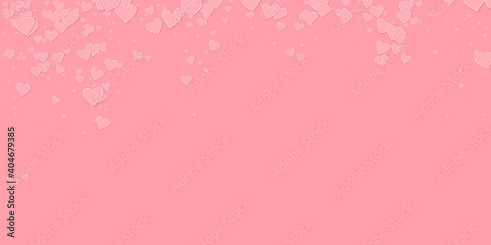 Pink heart love confettis. Valentine's day falling rain unusual background. Falling stitched paper hearts confetti on pink background. Enchanting vector illustration.