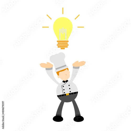 Chef man and lamp idea cartoon doodle flat design style vector illustration