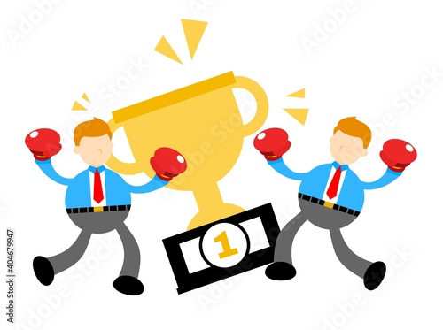 businessman worker pick trophy win champion cartoon doodle flat design style vector illustration