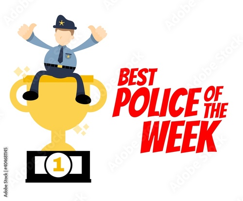 police best trophy week champion cartoon doodle flat design style vector illustration