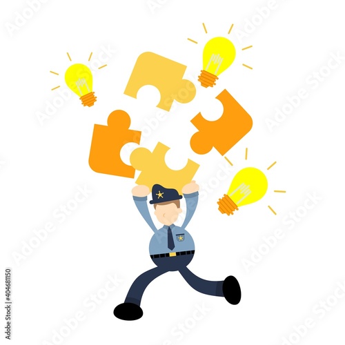 police officer man puzzle lamp bulb cartoon doodle flat design style vector illustration