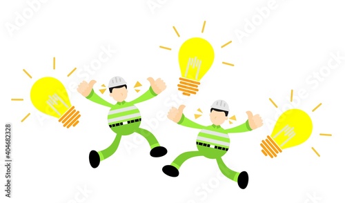 Worker engineer people man and lamp idea cartoon doodle flat design style vector illustration