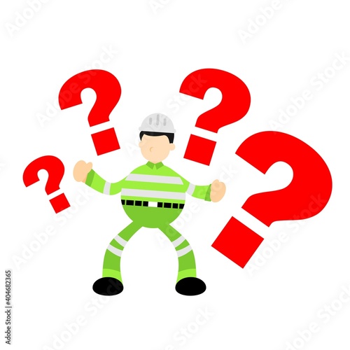 worker engineer man ask something confusion cartoon doodle flat design style vector illustration