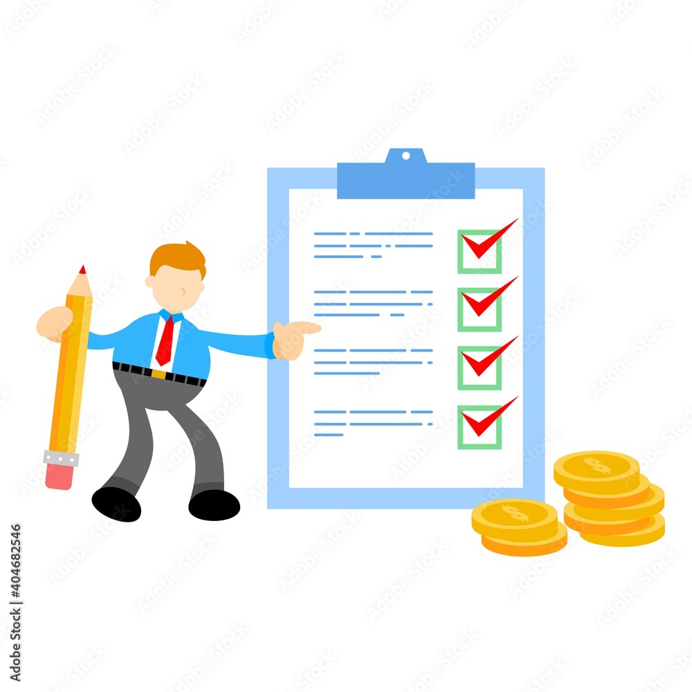 businessman worker and daily task checklist form business cartoon doodle flat design style vector illustration businessman worker and daily task checklist form business cartoon doodle flat design style vector illustration