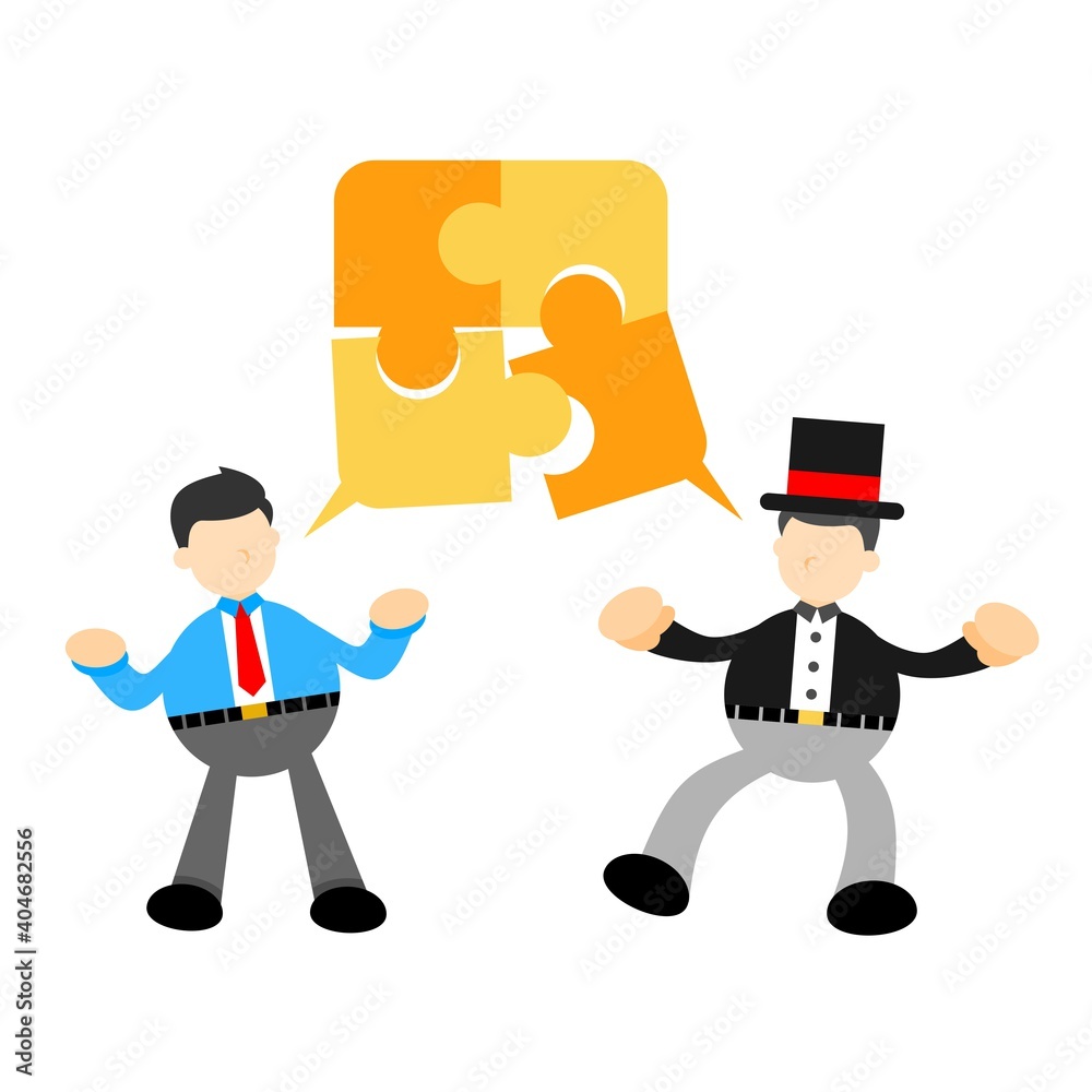 businessman discussion talk about idea puzzle jigsaw cartoon doodle flat design style vector illustration businessman discussion talk about idea puzzle jigsaw cartoon doodle flat design style vector illustration