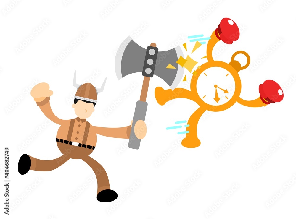 barbarian viking fight for clock time cartoon doodle flat design style vector illustration barbarian viking fight for clock time cartoon doodle flat design style vector illustration