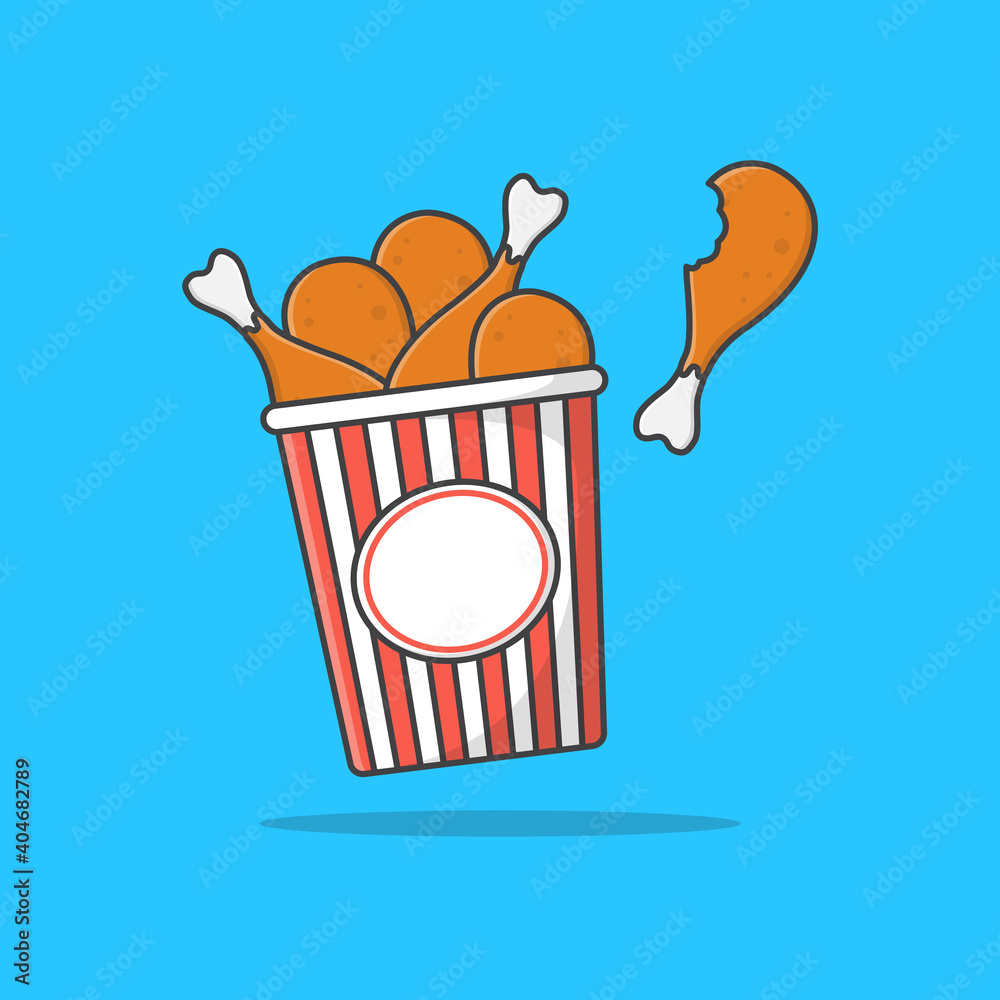 Fried Chicken Bucket Vector Icon Illustration. Fried Chicken Flat Icon Fried Chicken Bucket Vector Icon Illustration. Fried Chicken Flat Icon