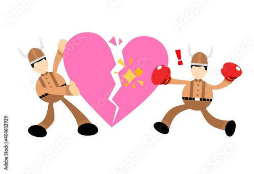 viking scandinavian fight for love cartoon doodle flat design style vector illustration