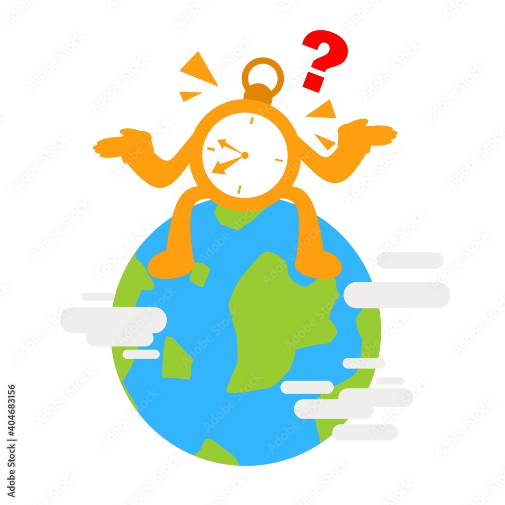 time clock ask think world earth globe cartoon doodle flat design style vector illustration time clock ask think world earth globe cartoon doodle flat design style vector illustration