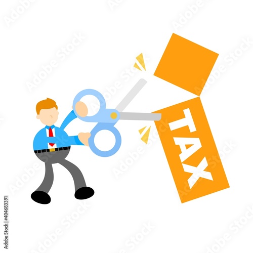 Businessman cut tax business cartoon doodle flat design style vector illustration