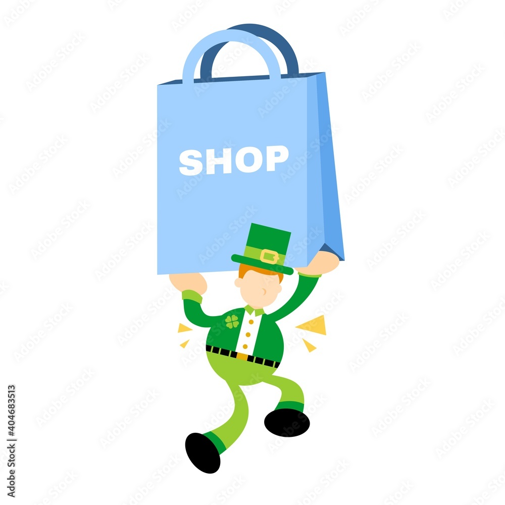 leprechaun and blue shop bag cartoon doodle flat design style vector illustration leprechaun and blue shop bag cartoon doodle flat design style vector illustration