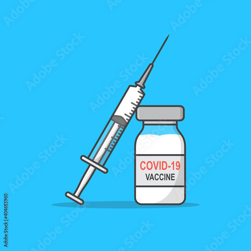 Covid-19 Coronavirus Vaccine Vector Icon Illustration. Vaccine Injection Bottle Flat Icon