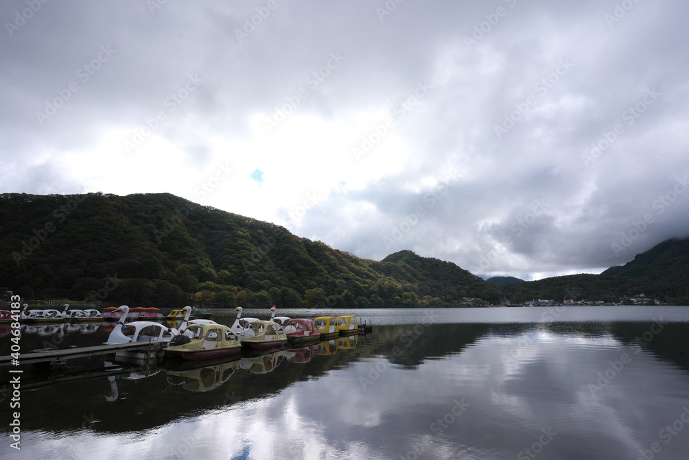 Lake in a tourist destination on a cloudy day